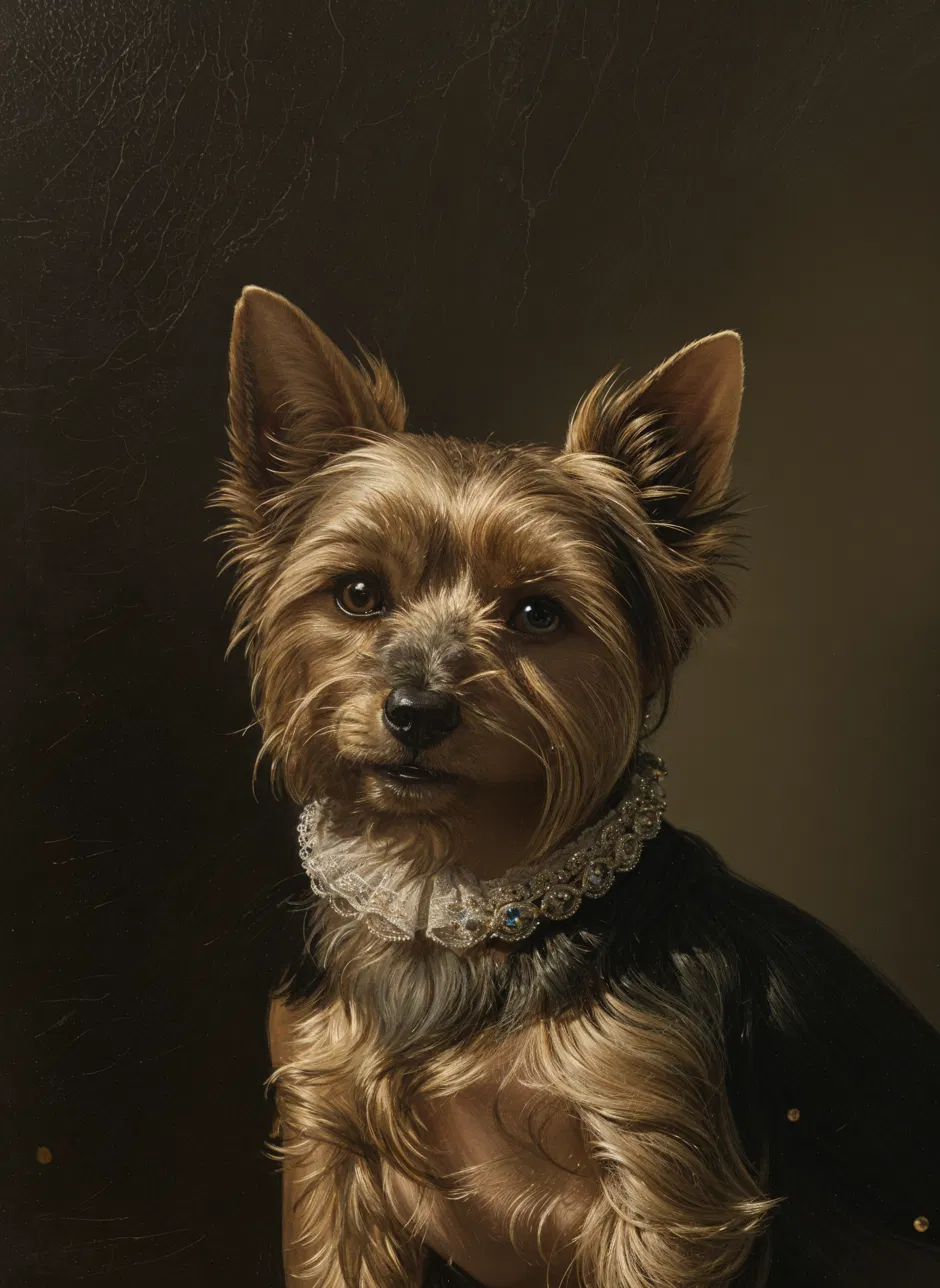 Furresco portrait of a Yorkshire terrier in classical oil-painting style